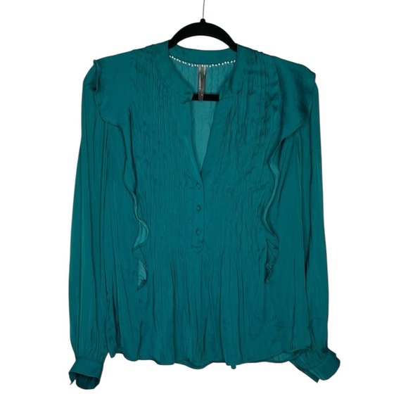 Anthropologie Blue Long Sleeve Ruffled Blouse - Picture 7 of 10